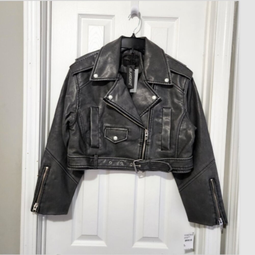 Blank NYC Faux Leather Crop Moto Belted Jacket - Picture 5 of 15